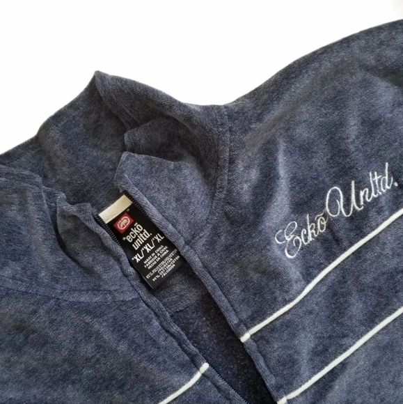 Ecko UnItd Mens Full Zip Long Sleeve Velour Track Jacket Size XL Blue Spell-out. - Picture 9 of 9
